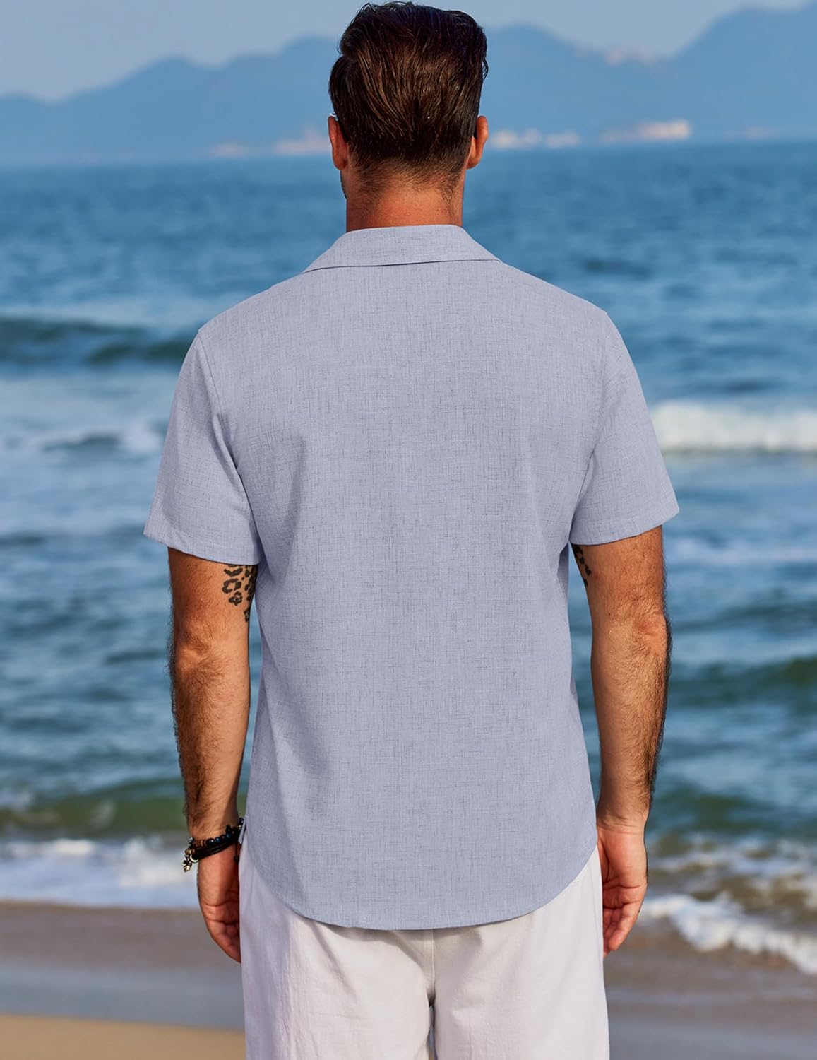 COOFANDY Men's Beach Summer Shirts Linen Texture Shirts Short Sleeve Casual Button Down Shirt - Image 4