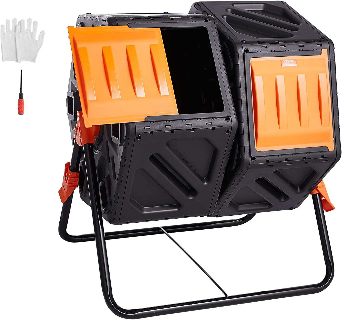 VEVOR Compost Bin, 37-Gal Dual Chamber Composting Tumbler, High Volume Two Rotating Chambers with 2 Sliding Door and Steel Frame, BPA Free Composter Bin Tumbler for Garden, Kitchen, Yard, Outdoor