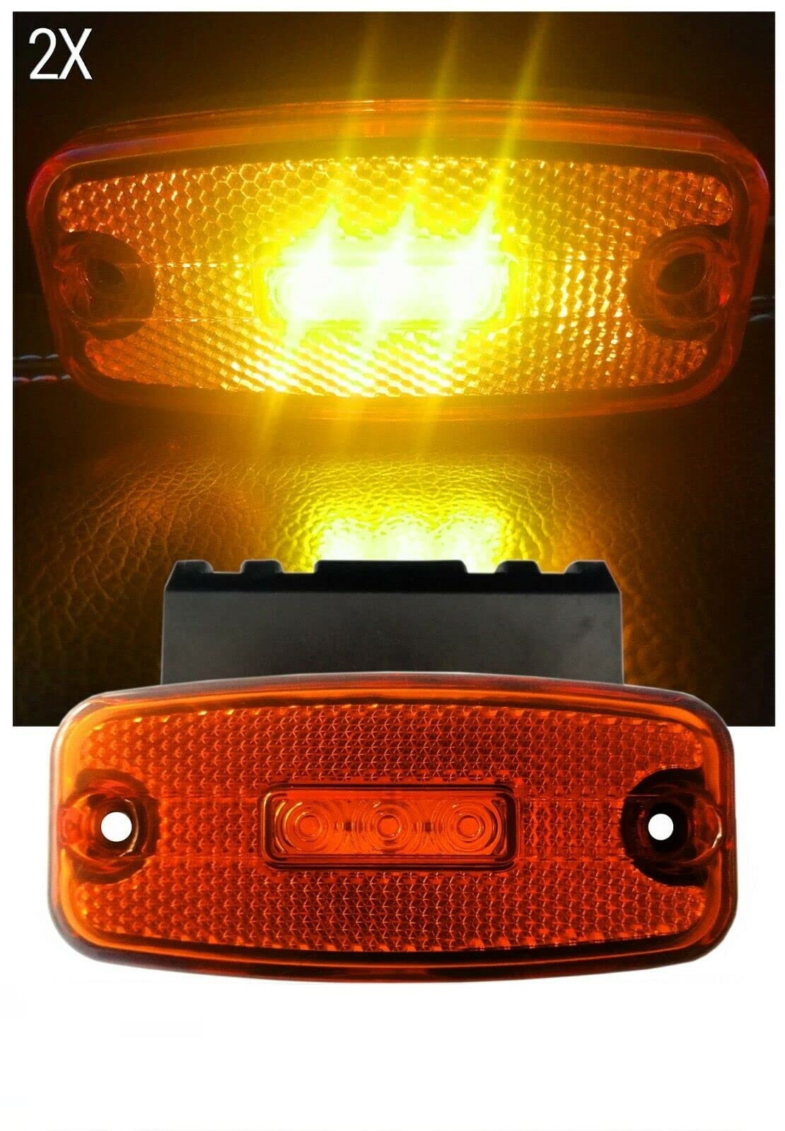 2x 12-24V Amber Orange Long Side Marker Lights W/ Reflector Truck Trailer Lorry