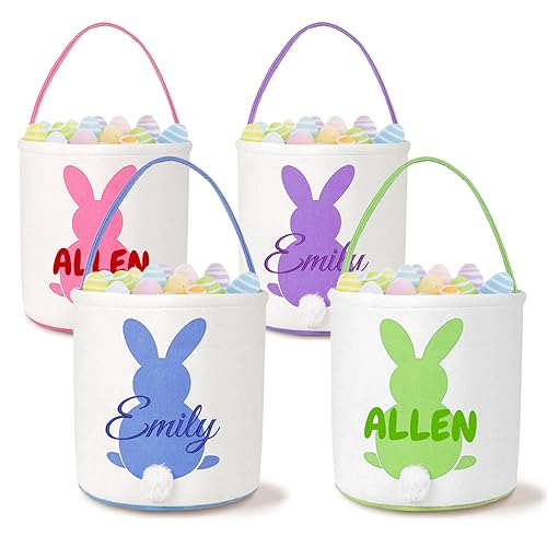 Cesta de Pascua de lona personalizada para niños, cesta de caza de huevos de Pascua personalizada con nombre para niños y niñas, cesta de caza de