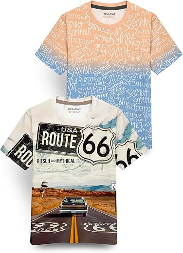 HELLCAT Trendy Front &amp; Back Graphic Printed Cotton Blend Half Sleeve Premium Round Neck Tshirt for Boys - Pack of 2