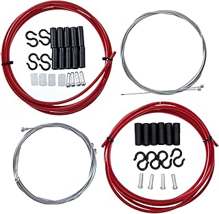 YBEKI 2-in-1 Universal Bike Brake & Shifter Cable Kit | High-Carbon Steel Braided Cables with PVC Housing for MTB/Road Bikes | Anti-Rust + 3000+ Cycle Tested (red)