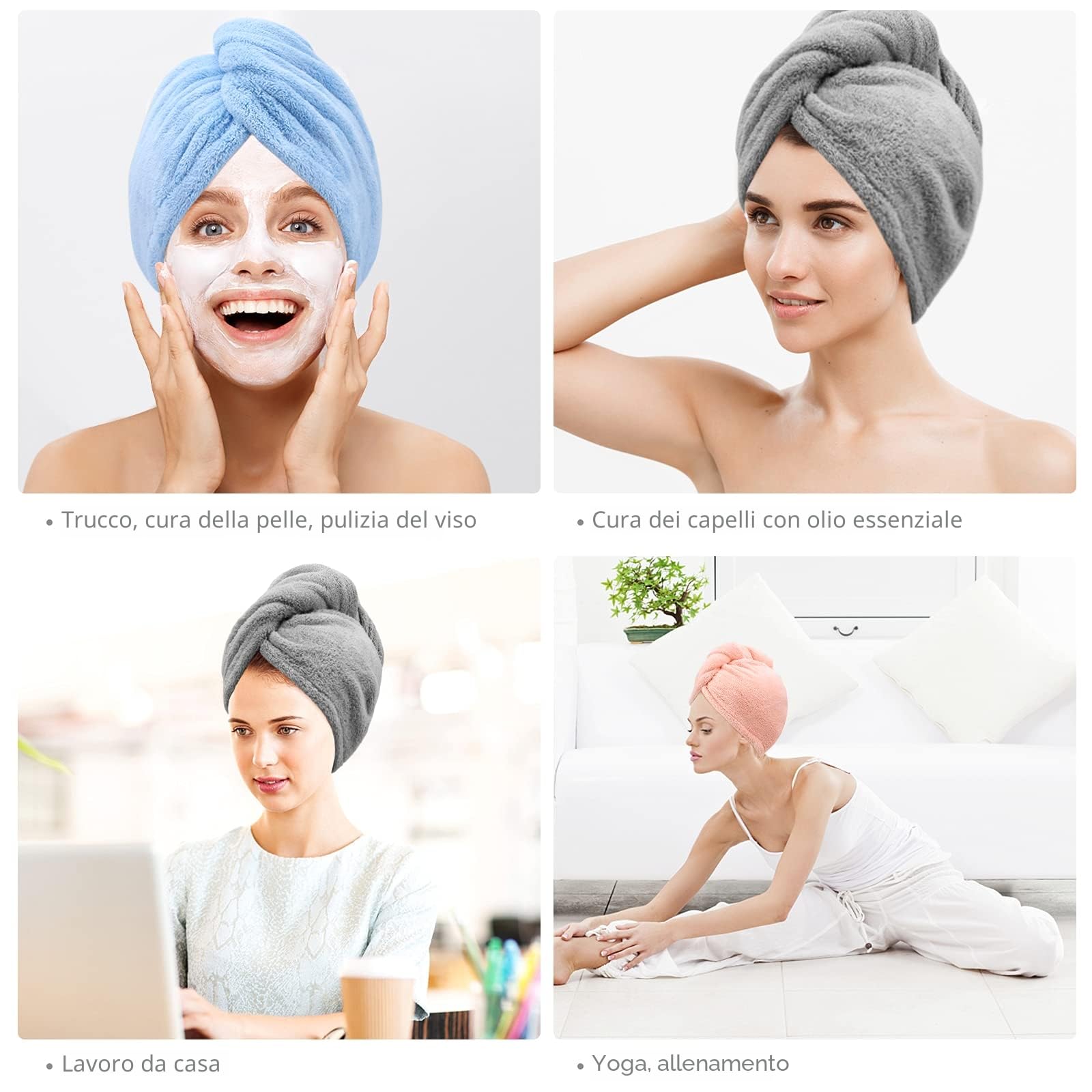 Laicky Confezione da 3 asciugamani in microfibra per asciugare i capelli super assorbenti turbante ad asciugatura rapida con bottoni chiusura a strappo per il bagno cappello per capelli asciutti