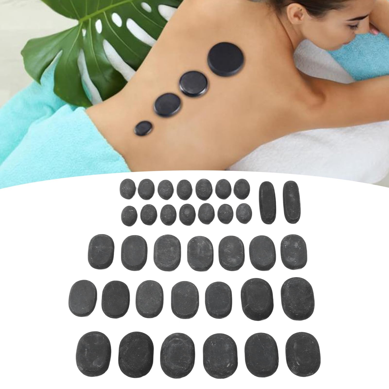 Juego de Piedras de Basalto, Piedra de Masaje de Basalto de 36 Piezas, Reduce la Presión para Spa