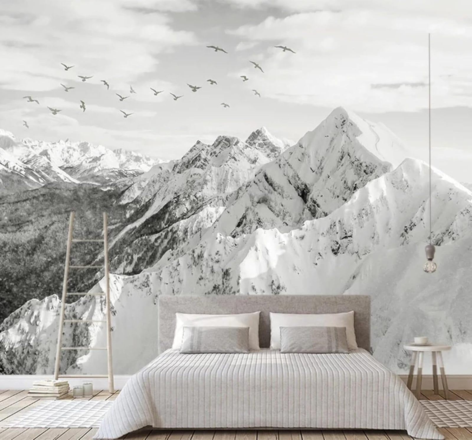 XLMING Three Dimensional Ethereal Birds in Flight Snow Capped Mountains Natural Scenery 3D Wallpaper Luxury Silk Study Dining Feature Sofa Grey Bedroom Living Room Tv Decorative Wall-400cm×280cm