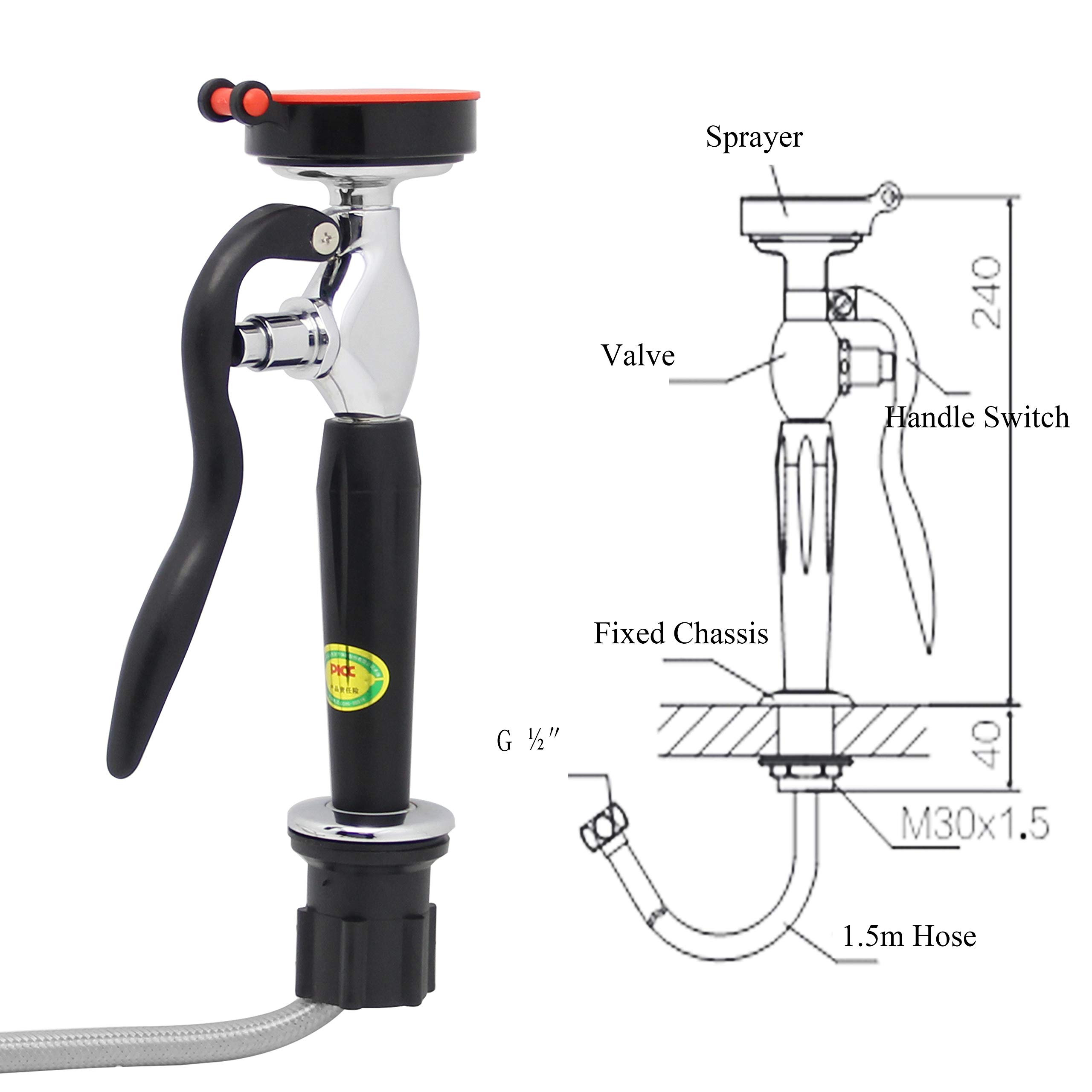 CGOLDENWALL Drench - Manguera de ducha de mano con manguera de acero inoxidable de 1,5 m para laboratorio e industrial