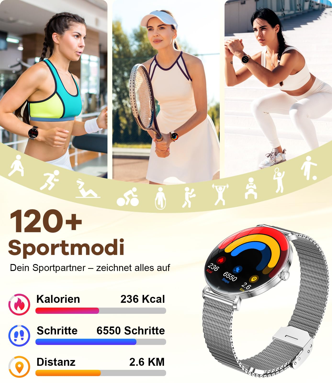 LIGE 2025 Smartwatch Donna, 1,43" HD AMOLED Orologio Fitness con Funzione Telefono, Ciclo Mestruale/Frequenza Cardiaca, IP68 Impermeabile, 120+ Modalità Sportive, Orologio sportivo per Andriod iOS