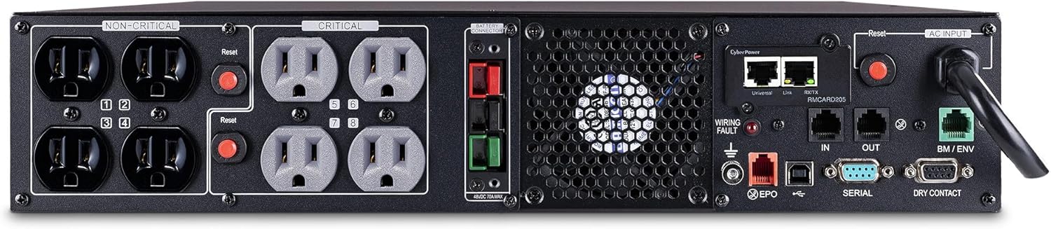 CyberPower PR1500RTXL2UN Smart App Sinewave UPS System, 1500VA/1500W, 8 Outlets, 2U Rack/Tower, RMCARD205 Pre-Installed, EBM Option, Black