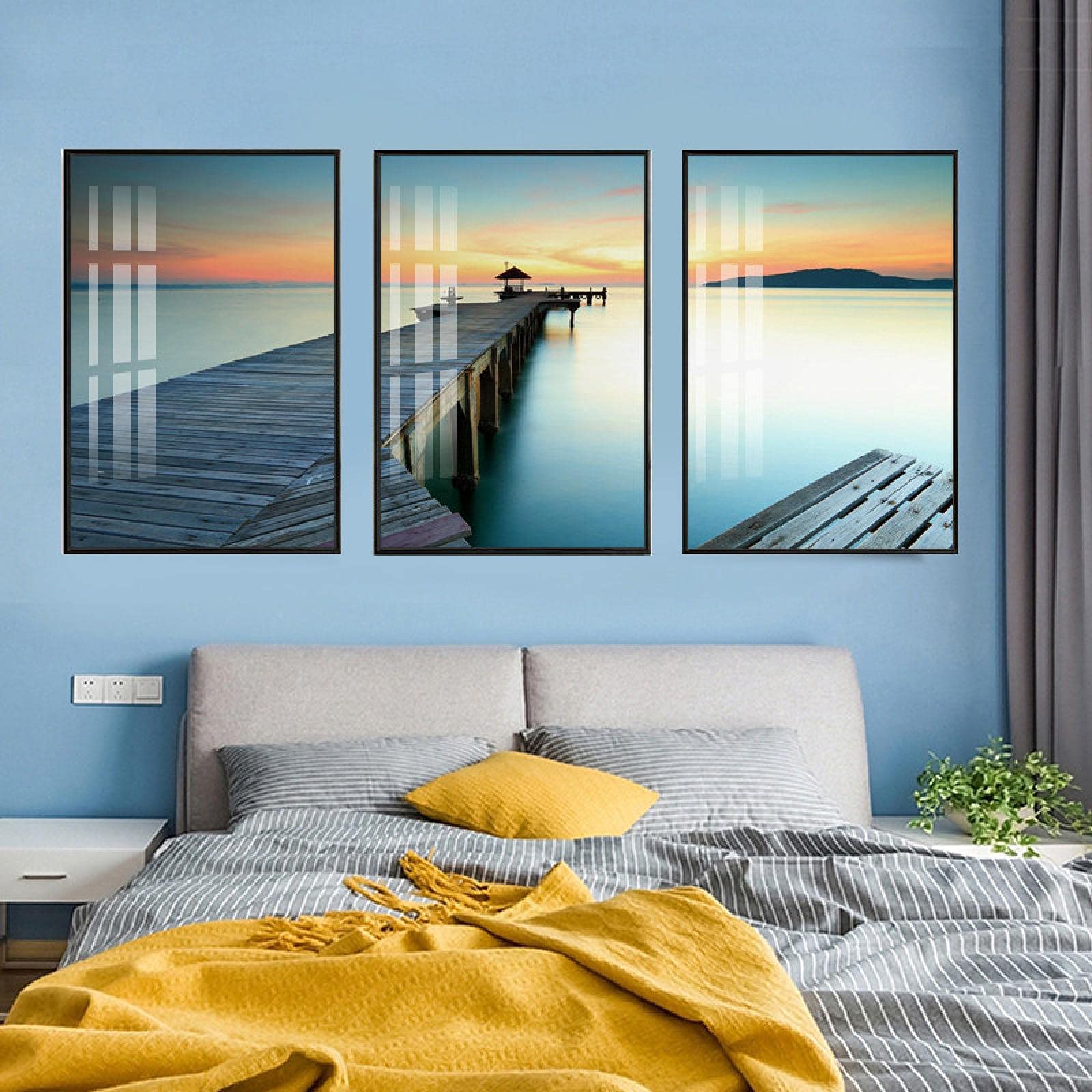 Cuadros de paisajes nórdicos para salón modernos, set de 3 láminas de montaña y mar de 20x30 cm