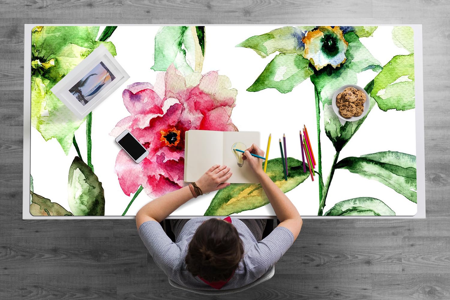 Sottomano da Scrivania 120x60 cm Protezione e Decorazione in Vinile PVC Antiscivolo Impermeabile Facile da Pulire Superficie Protettiva per Ufficio e Casa - Fiori primaverili