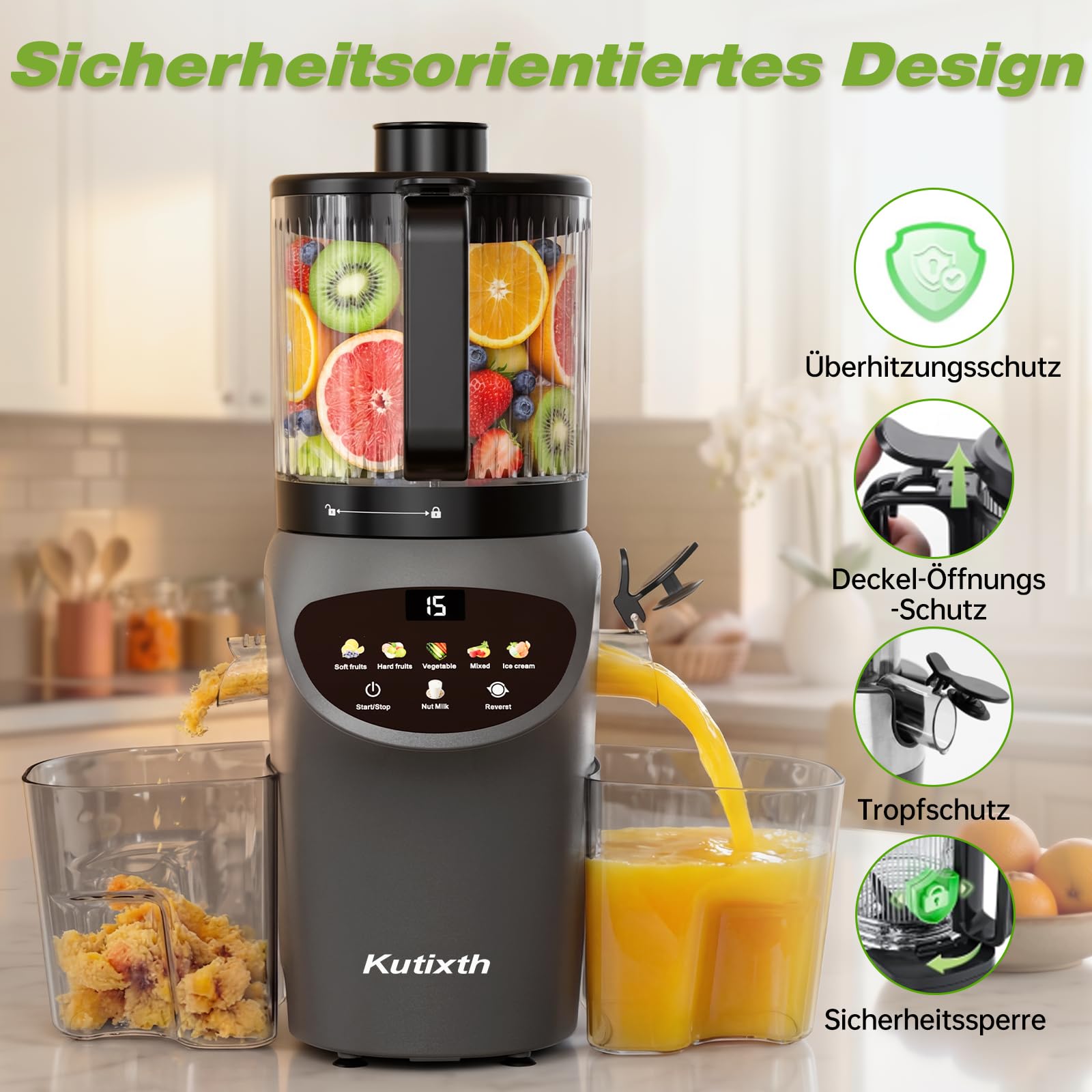 Entsafter 450W Slow Juicer 156mm Fütterungsrutsche 3L Füllvolumen Kaltpresse BPA-Frei