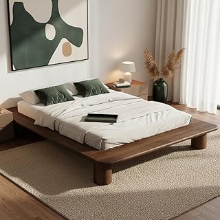 skølm Vestri Futonbett 140x200 cm – hochwertiges Massivholzbett aus Eiche Walnuss Optik 25cm hoch – niedriger Bettrahmen – modernes Bettgestell ohne Lattenrost – Elegantes Holzbett im Skandi-Stil