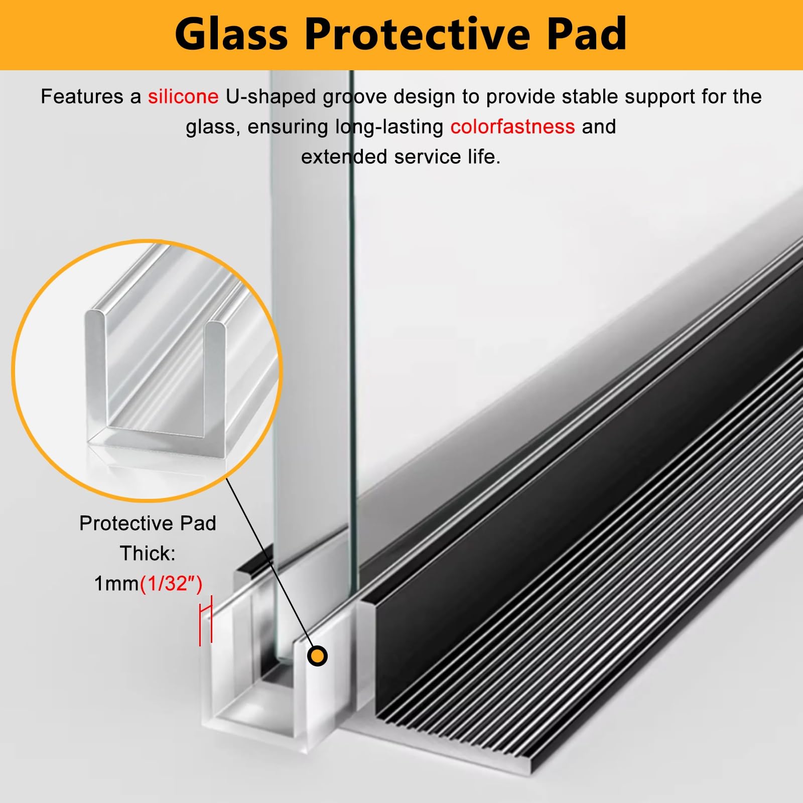 Binario fisso per porta della doccia, 10 mm, divisorio in vetro senza cornice, guida inferiore per bagno, balcone, scala, profilo in alluminio