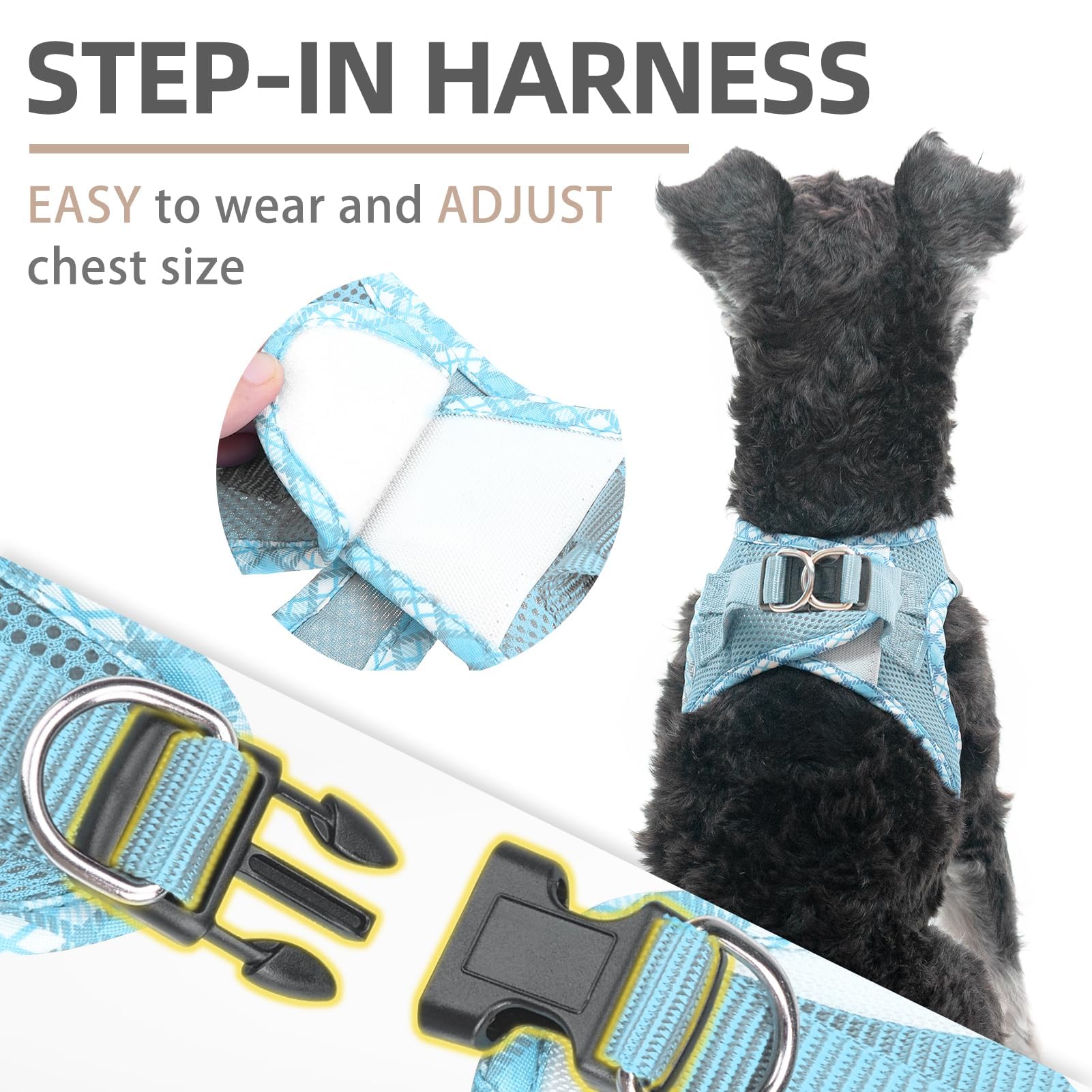 PUPTECK Step-in Dog Harness Small Dog No Pull Vest and Lead Set for Puppy Cats Outdoor Walking Light Blue S - Image 4