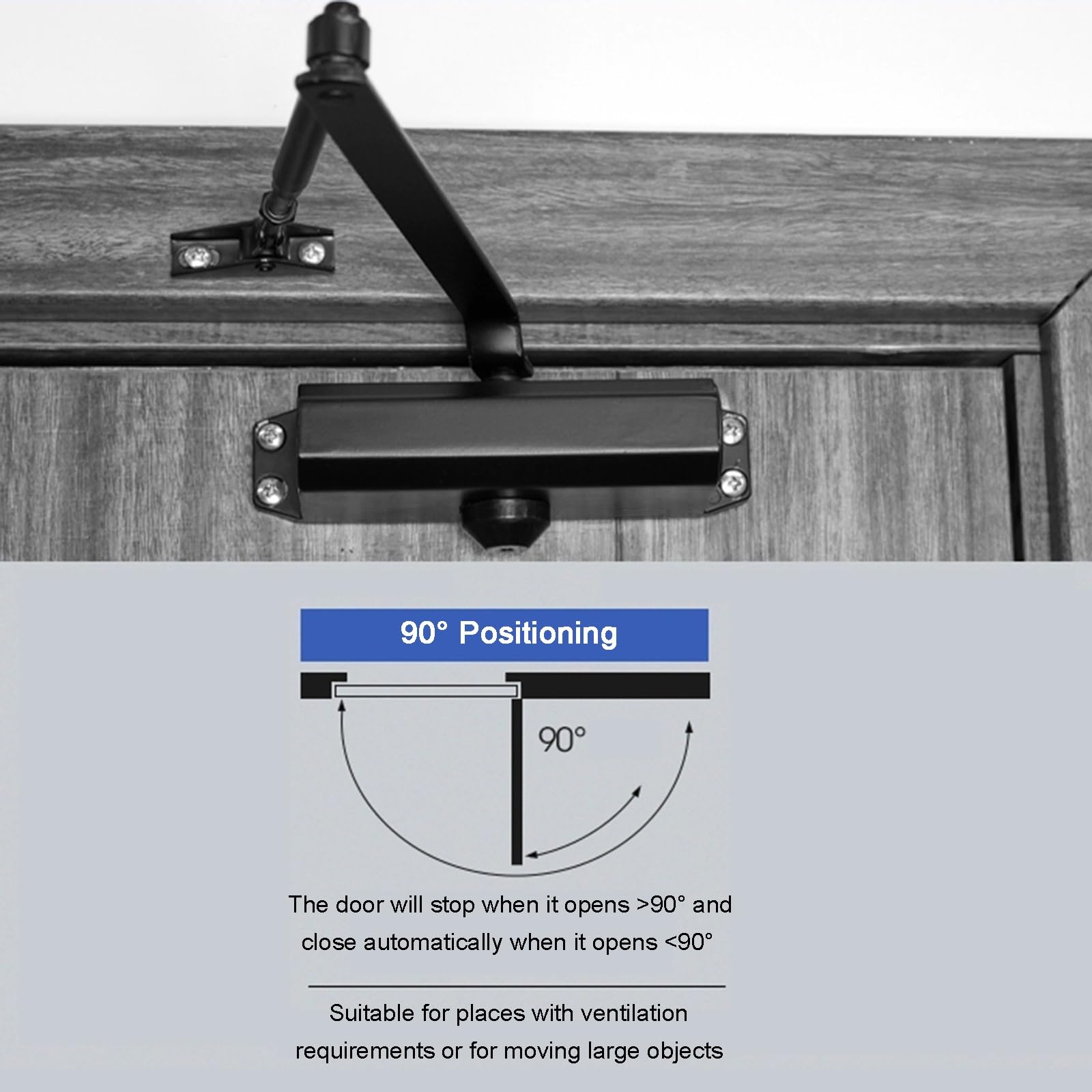 Cierrapuertas de Alta Resistencia, Cierra Puertas Automático con Amortiguador, Cierrapuertas con Resorte, Posicionamiento de 90°, Resistencia Ajustable, Aleación de Aluminio(Gray,20.5cm/8.1in)