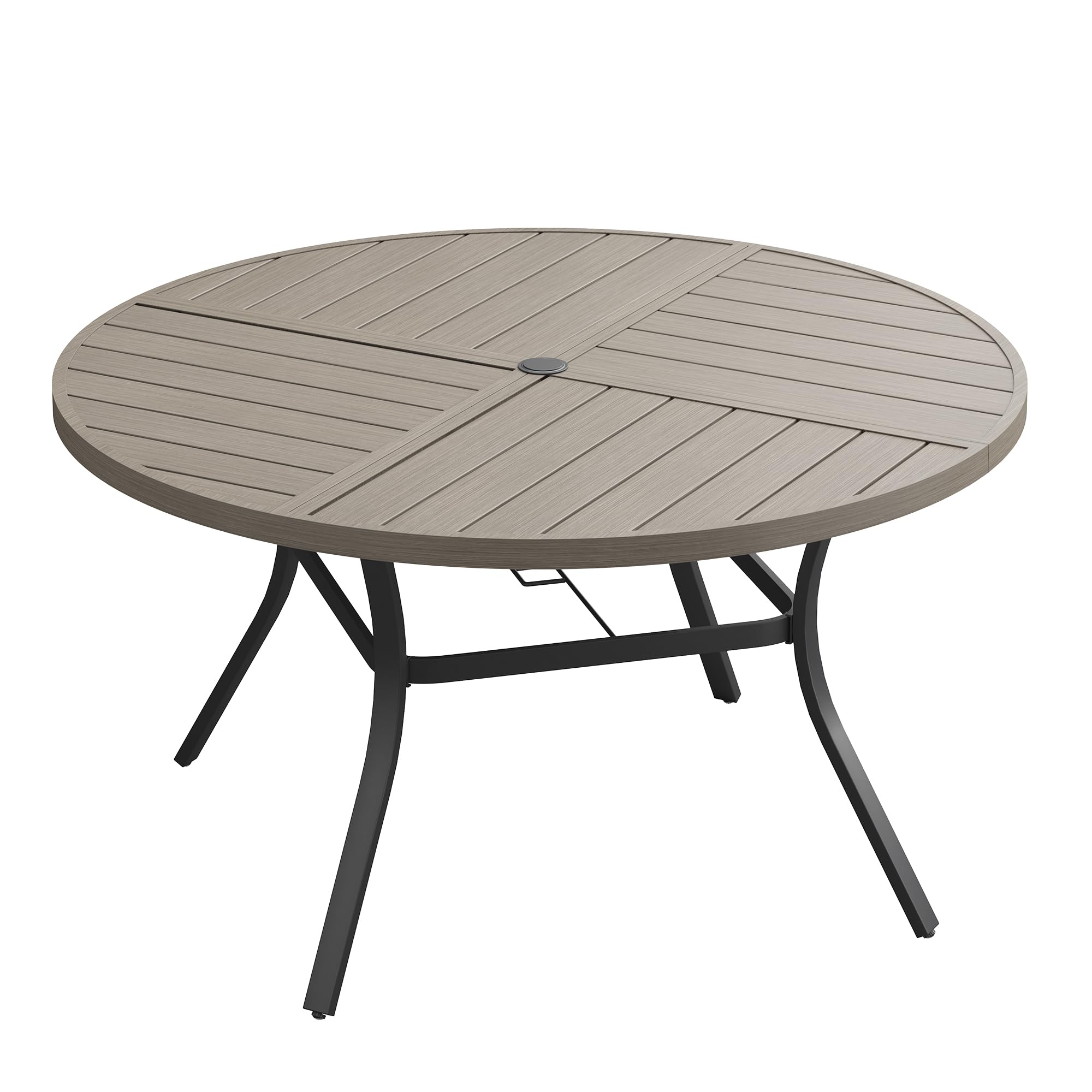 VICLLAX 53" Round Outdoor Table, Patio Dining Table for 8 with Umbrella Hole for Garden Lawn Deck Backyard, Antique Grey