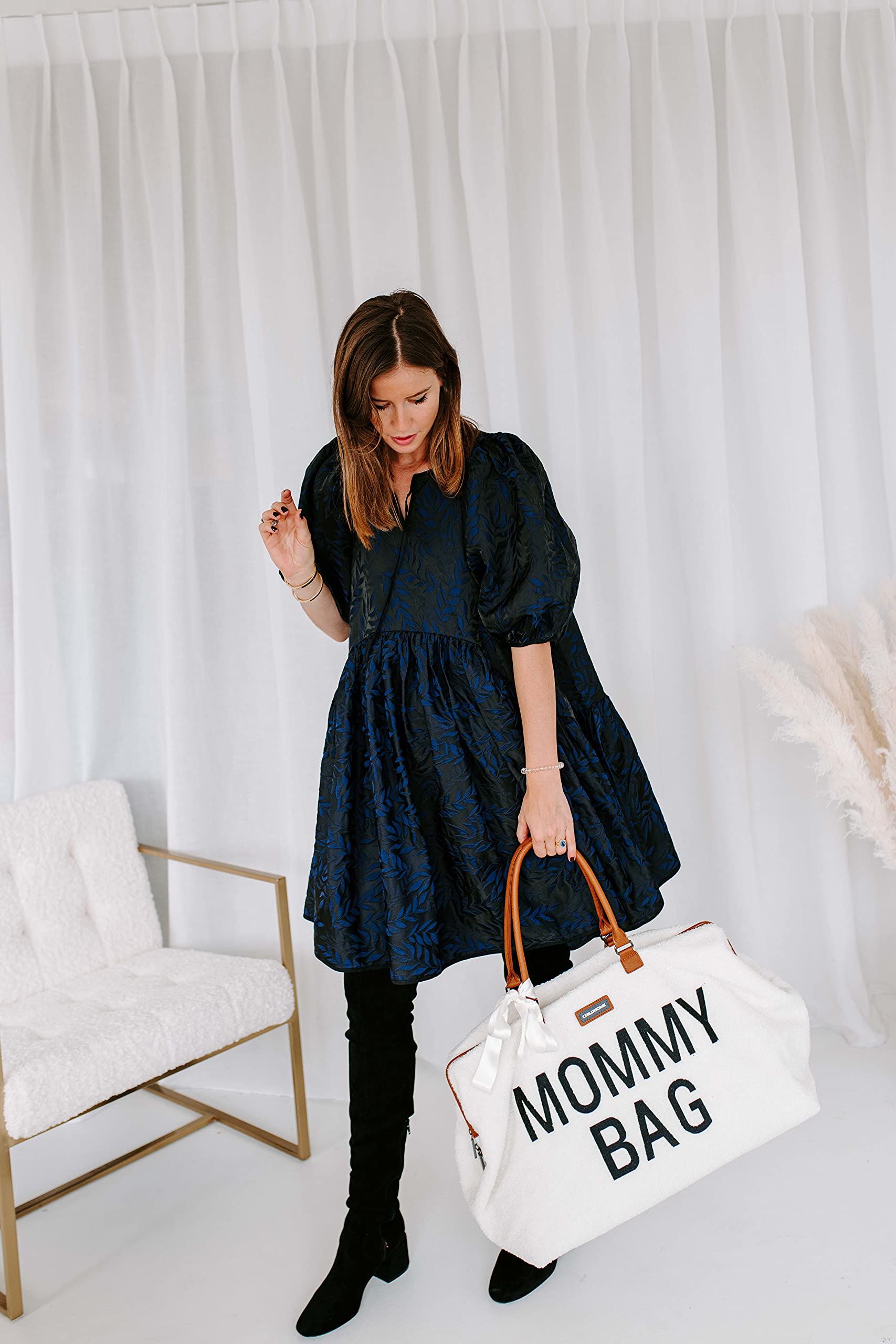 CHILDHOME, Mommy Bag, Sac à Langer, Maternité, Sac de voyage, Grande Contenance, Tapis à Langer, Bandoulière Ajustable, Compartimenté, Poche Isotherme, Passage pour Valise, Teddy Ecru - 3