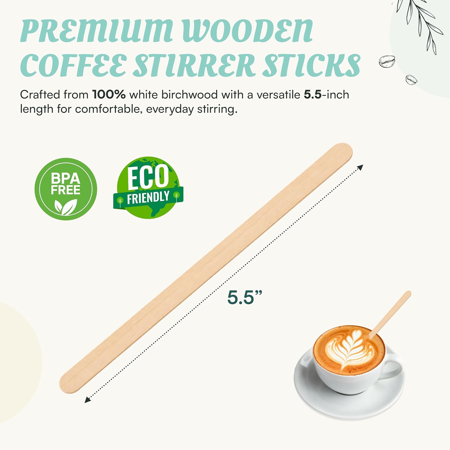 Perfect Stix Premium Wooden Coffee Stirrer Sticks, Thick Birch Wood 5000 Count, 5.5" Inches. Eco-Friendly Wooden Stirrers (5.5Inches / 5000PC) image 2