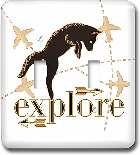 3dRose lsp_245293_2 Explore Travel Theme with Pouncing Fox and Airplanes Tan and Brown Toggle Switch, Mixed