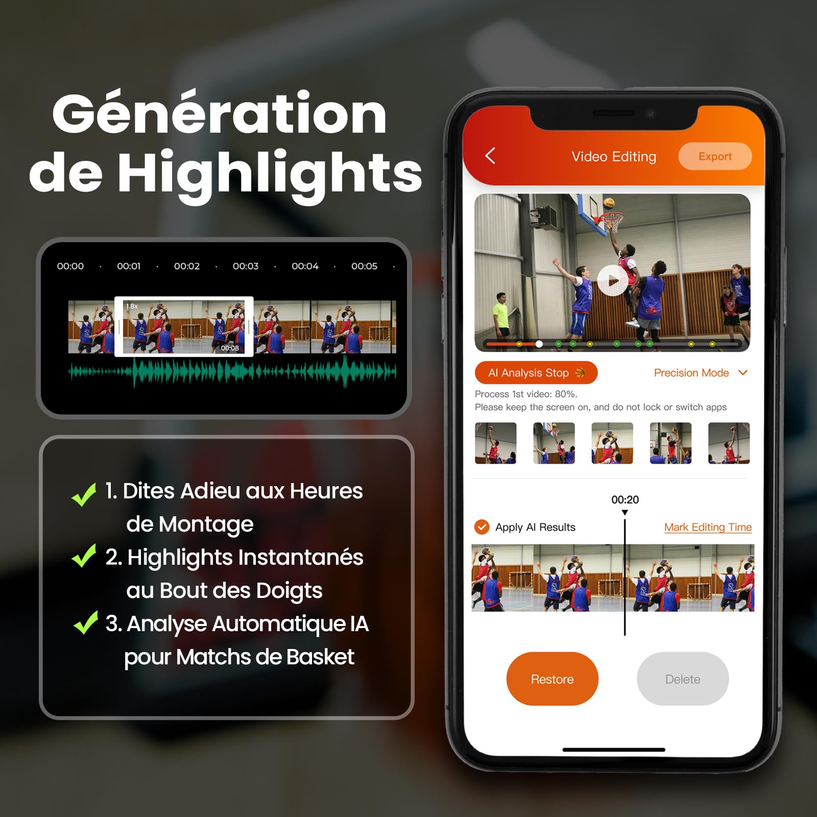 XbotGo Chameleon Caméra d'action Sport 4K 60FPS - SuiviFootball & Enregistrement Basket pour Sports Collectifs, Diffusion Live, Installation Facile, Compatible iOS & Android (Graphite Lave)