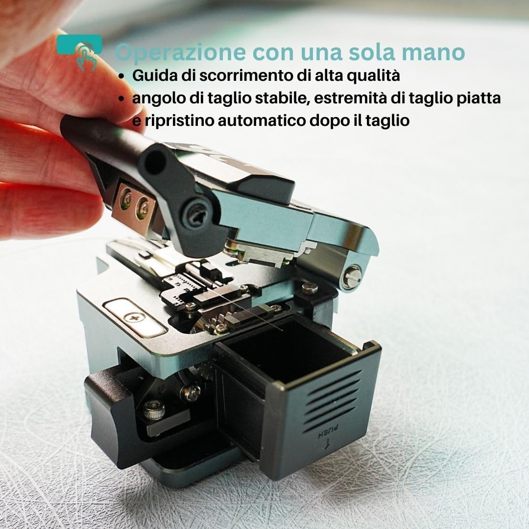 9C+ Mannaia per fibra ottica con lama a rotazione automatica Funzionamento con una sola mano, Taglierina Fibra Ottica con materiale di alluminio 24 punti di taglio 48000 volte di taglio