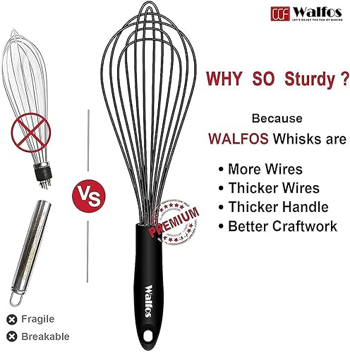 Miniatura 4 de Walfos Juego de batidores de silicona, batidores con revestimiento antiarañazos para cocinar y hornear, juego de 4 batidores de cocina resistentes,