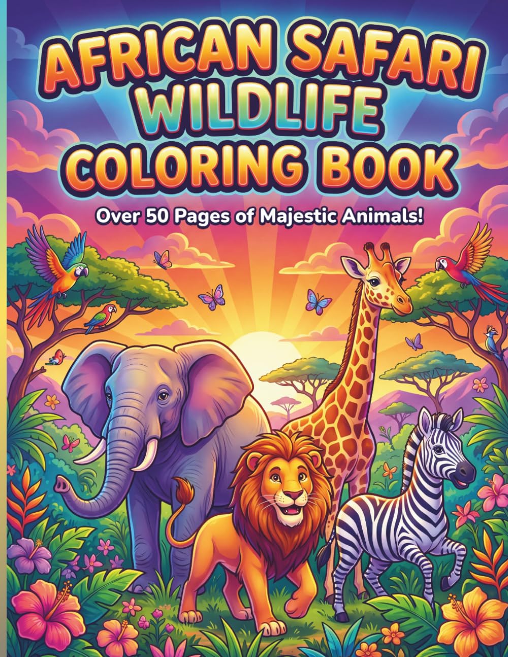 African Safari Coloring Book: Wildlife Animal Designs for Kids and Adults Easy and Relaxing Coloring Pages