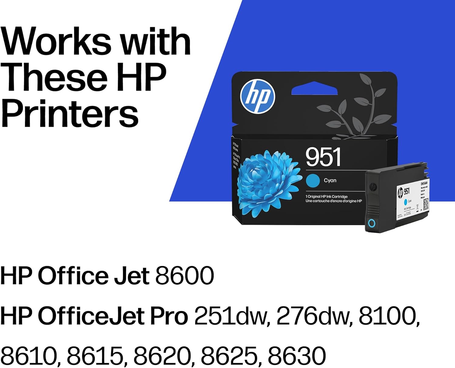 HP 951 Cyan Ink Cartridge | Works with OfficeJet 8600, Pro 251dw, 276dw, 8100, 8610, 8620, 8630 | Eligible for Instant Ink | CN050AN