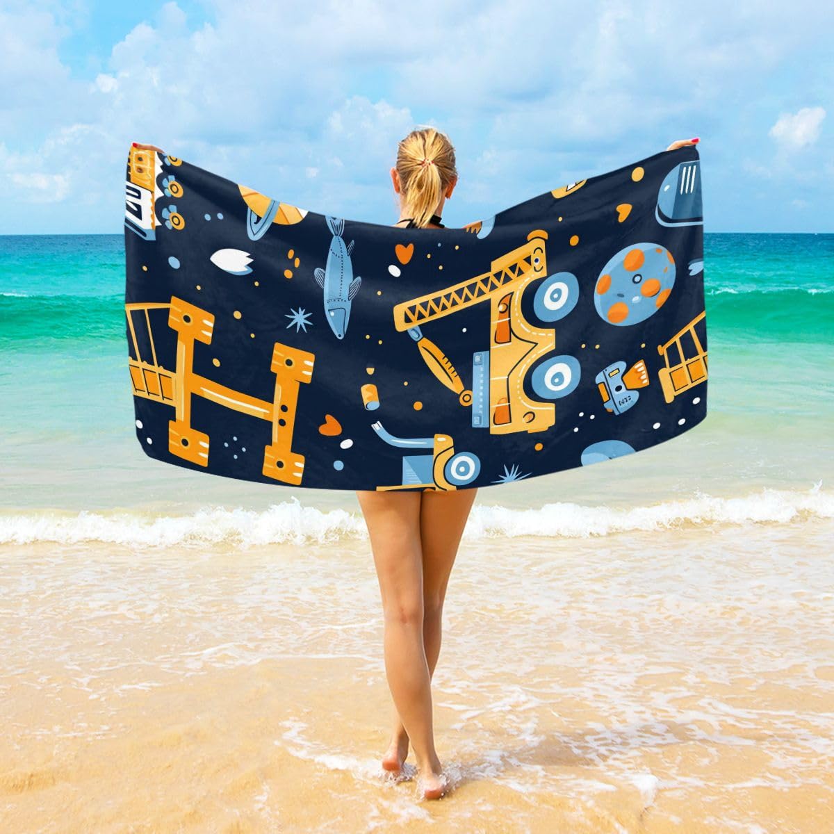 Sunflowers Bees Gnomes Beach Towel - 30"x60", Super Absorbent & Quick Dry, Lightweight For Yoga Travel