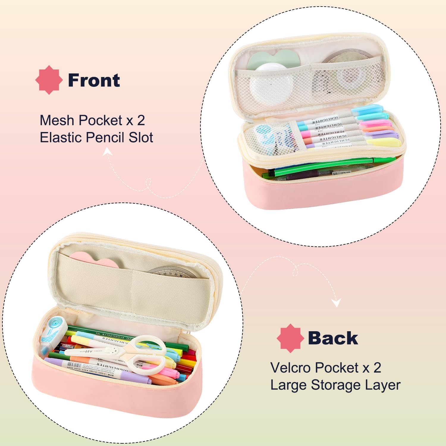 Pencil Case for Girls Kids Teens Adults Large Pencil Bag with Zipper Pencil Pouch Big Stationery Organizer Pencil Box for School Supplies Pink
