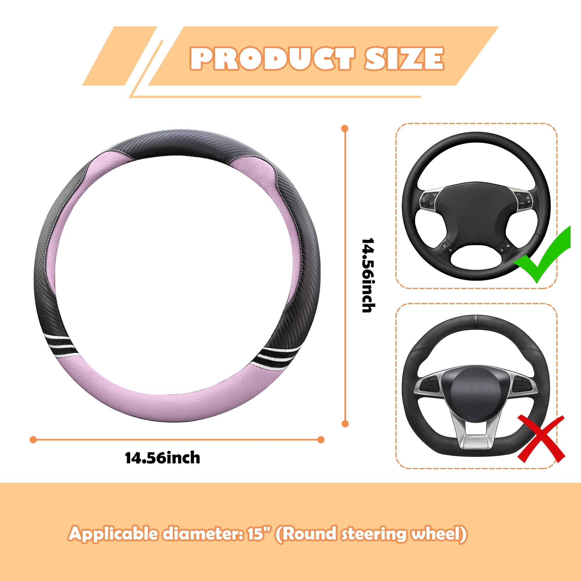 15 Inch Car Steering Wheel Cover with Anti-Slip Lining,Cute & Stylish Car Wheel Cover for All Seasons,PVC Leather Steering Wheel Cover Accessories Interior (Purple)
