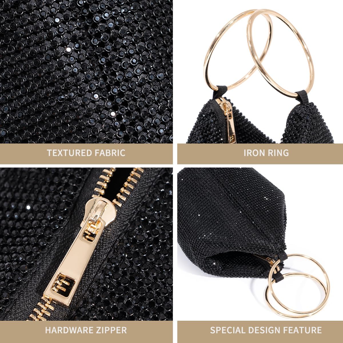 Rhinestone Top Handle Evening Bag for Women, Sparkly Clutch Purse Elegant Mini Bucket Handbag for Party Wedding Dinner