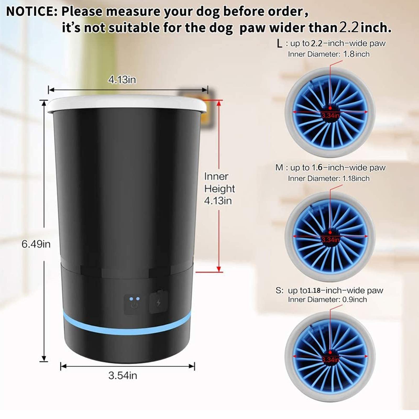 Lave-Pattes électrique, Outil de Nettoyage des Pattes Chien et Chat for boueuses avec Cordon USB Serviette(Black,L)