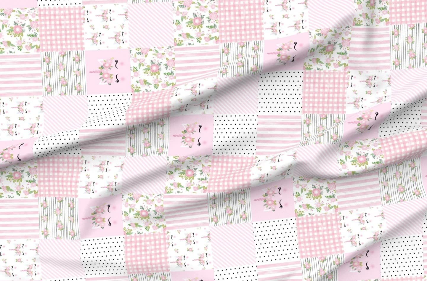 Spoonflower Fabric - Unicorn Unicorns Floral Pink Baby Girls Printed on Minky Fabric by The Yard - Sewing Baby Blankets Quilt Backing Plush