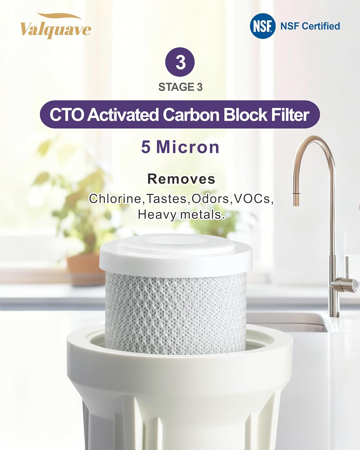 10"x2.5" Water Filter Replacement, Universal NSF Certified PP Sediment Filter + UDF + CTO Activated Carbon Block Filter,5 Micron + 10 Micron 4 Pack