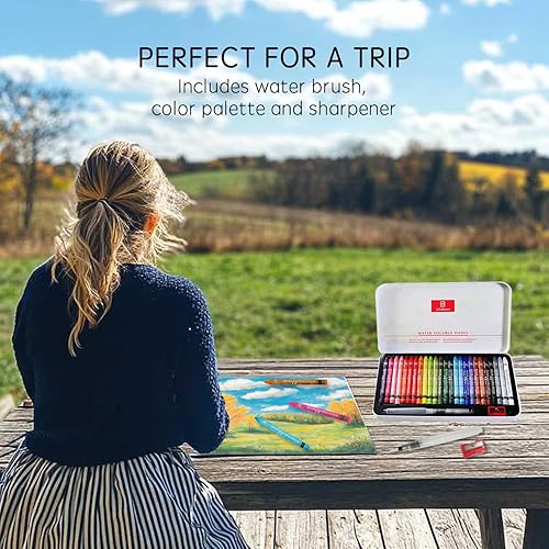 Miniatura 2 de 25 colores pasteles solubles en agua, juego de pasteles de acuarela para principiantes y aficionados, incluye sacapuntas, paleta y pincel para