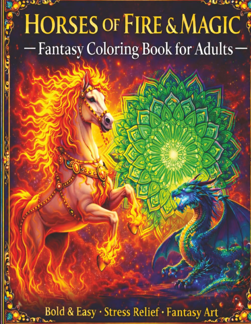 Horses of Fire: Fantasy Coloring Book for Adults (Magical Horses Coloring Book Series)