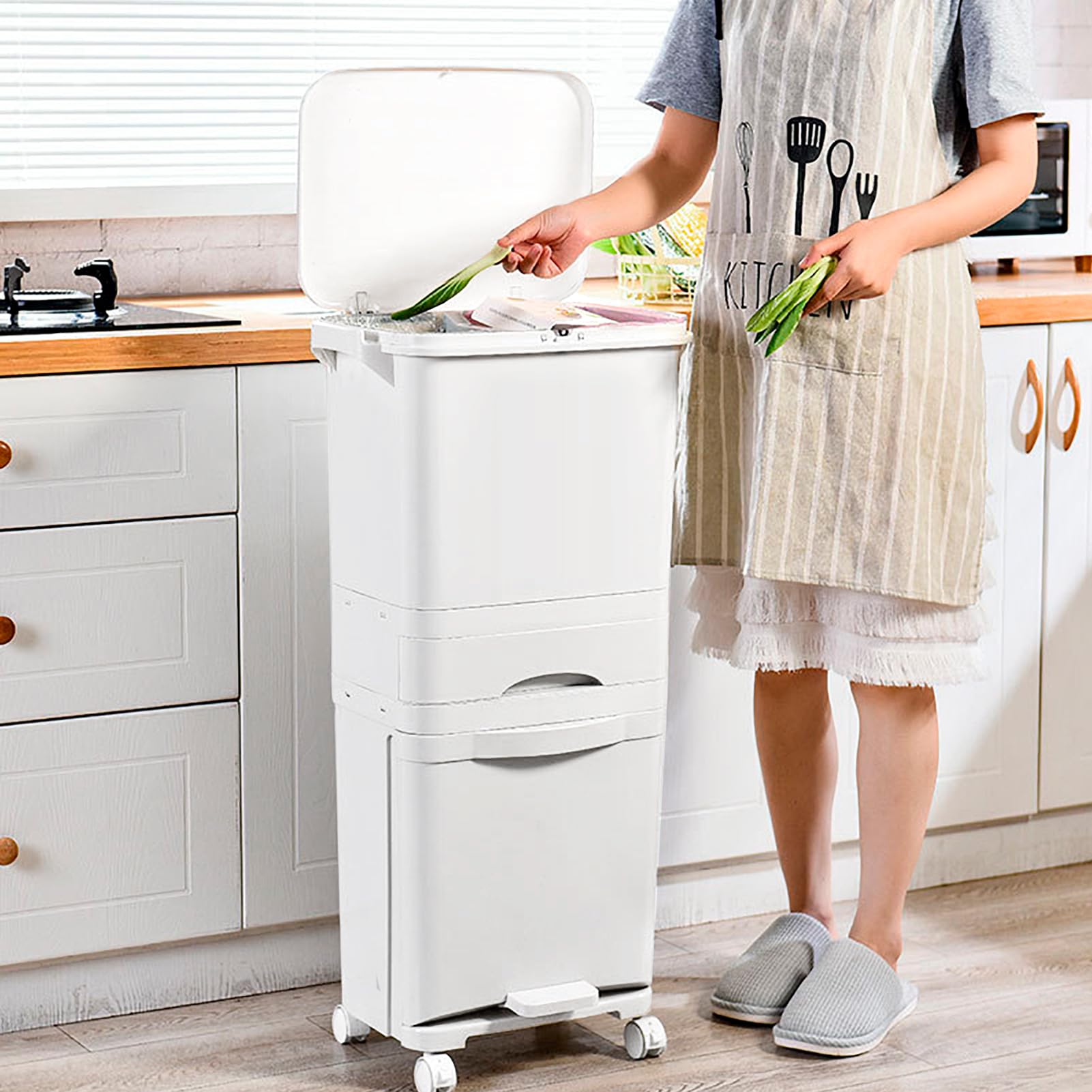Generisch Mülleimer Küche 3 Fächer, Geruchsdichter Mülleimer Küche, 42L Extra Großer Abfalleimer Mit Rollen, Recycling Große Abfalleimer, Für Küches, Badezimmer, Büro