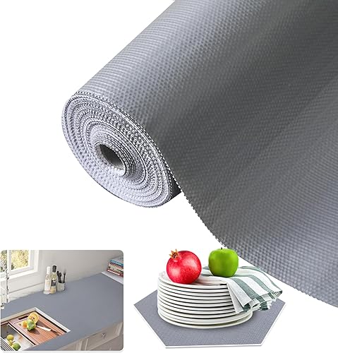 Miniatura 21 de Beautysaid Revestimiento de estante y cajón para armario de cocina, papel antideslizante no adhesivo, impermeable, lavable, grueso para tocador,