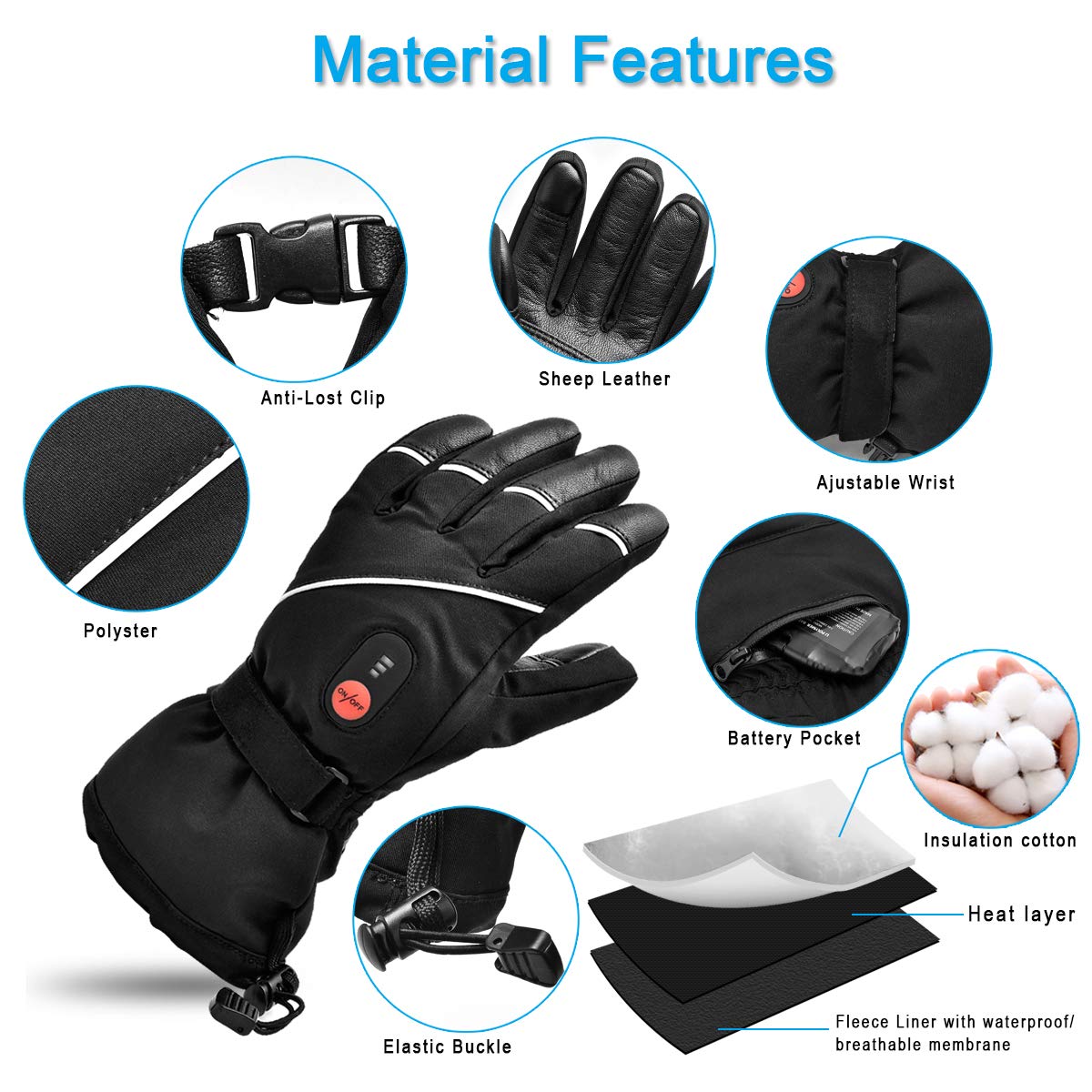 SNOW DEER - Guantes calefactores, con Pilas Recargables, eléctricas, para Hombres, Mujeres, Calentadores de Manos con Pilas Recargables de 7,4 V, 2200 mAh, para esquí, Bicicleta, Motocicleta, Guantes