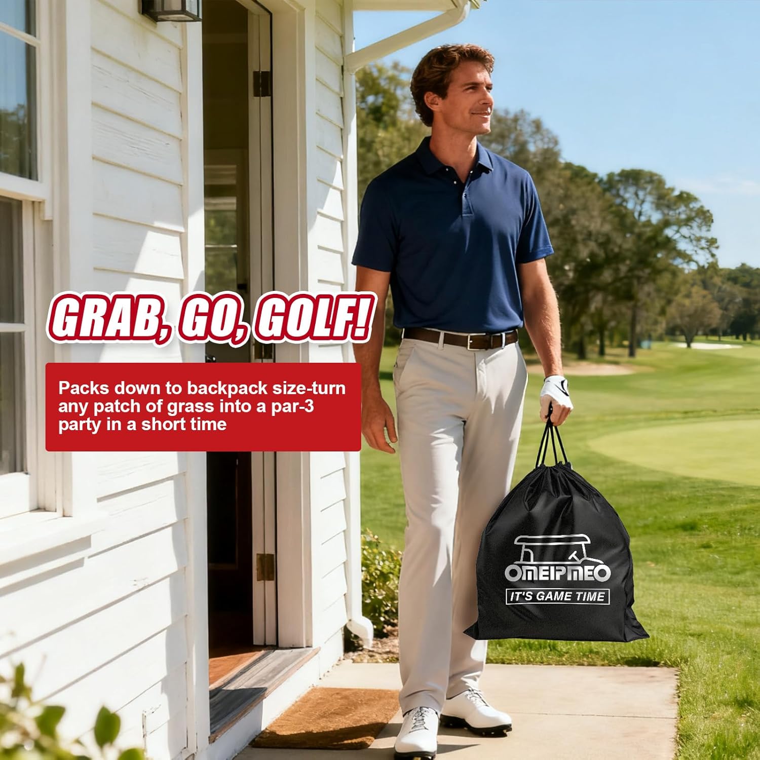 Deluxe Backyard Golf Game, 9 Hole Portable Golf Yard Game Set with Clubs Buckets Balls, Outdoor Golf Course Chipping Practice for Lawn, Park, Beach, Camping - Fun Golf Bundle Gift for Adults & Family