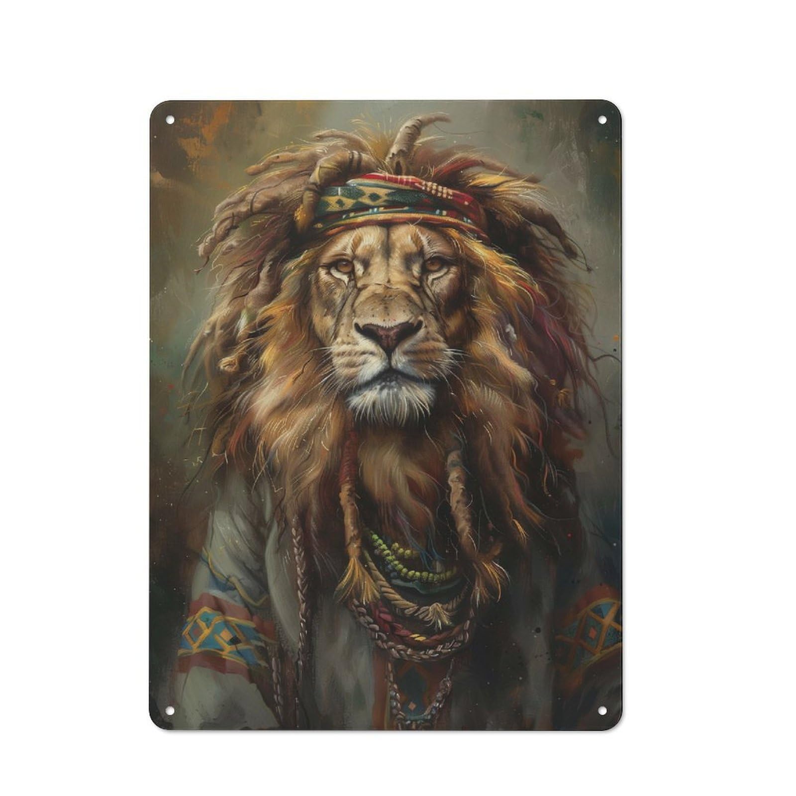 Junmoney Style-4 Jamaican Reggae Rasta Lion Industrial Metal Wall Decor 40X30cm, Metal Wall Sign For Tool Room, Garage, Studio Or Home Bar