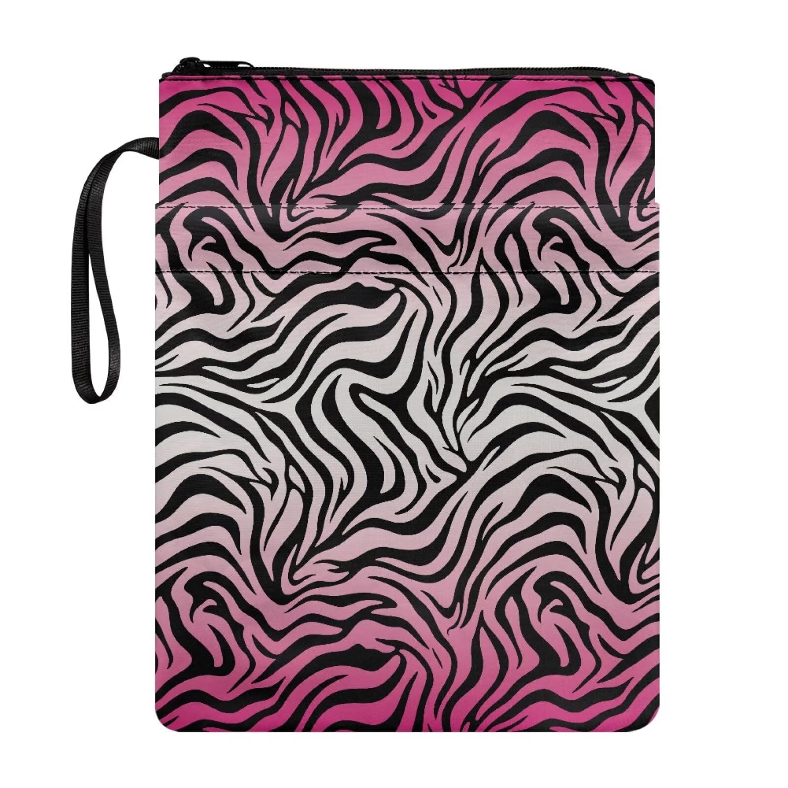 Poceacles Book Pouch Sleeve with Zipper Washable Fabric Book Covers for Paperbacks Hardcover Notebook Bible Journal Textbooks, Zebra Print Pink Gradient — image 1