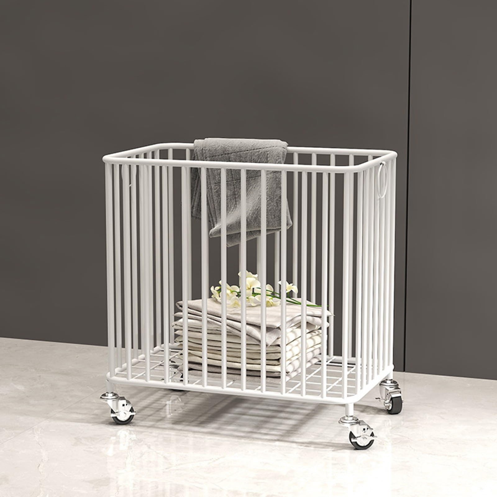 Rectangular Metal Laundry Hamper With Wheels For Dirty Clothes