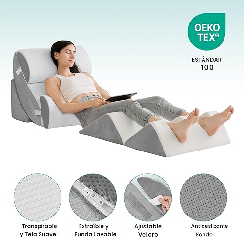 Miniatura 4 de Hansleep Juego de 6 almohadas ortopédicas de cuña para dormir, juego de almohadas postoperatorias ajustables para aliviar el dolor corporal, espalda