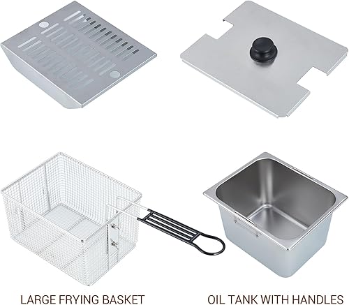 Miniatura 4 de Freidora eléctrica de acero inoxidable con cesta y tapa, capacidad de 12.68 cuartos de galón12 litros, 1800 vatios, freidora de encimera de 120 V