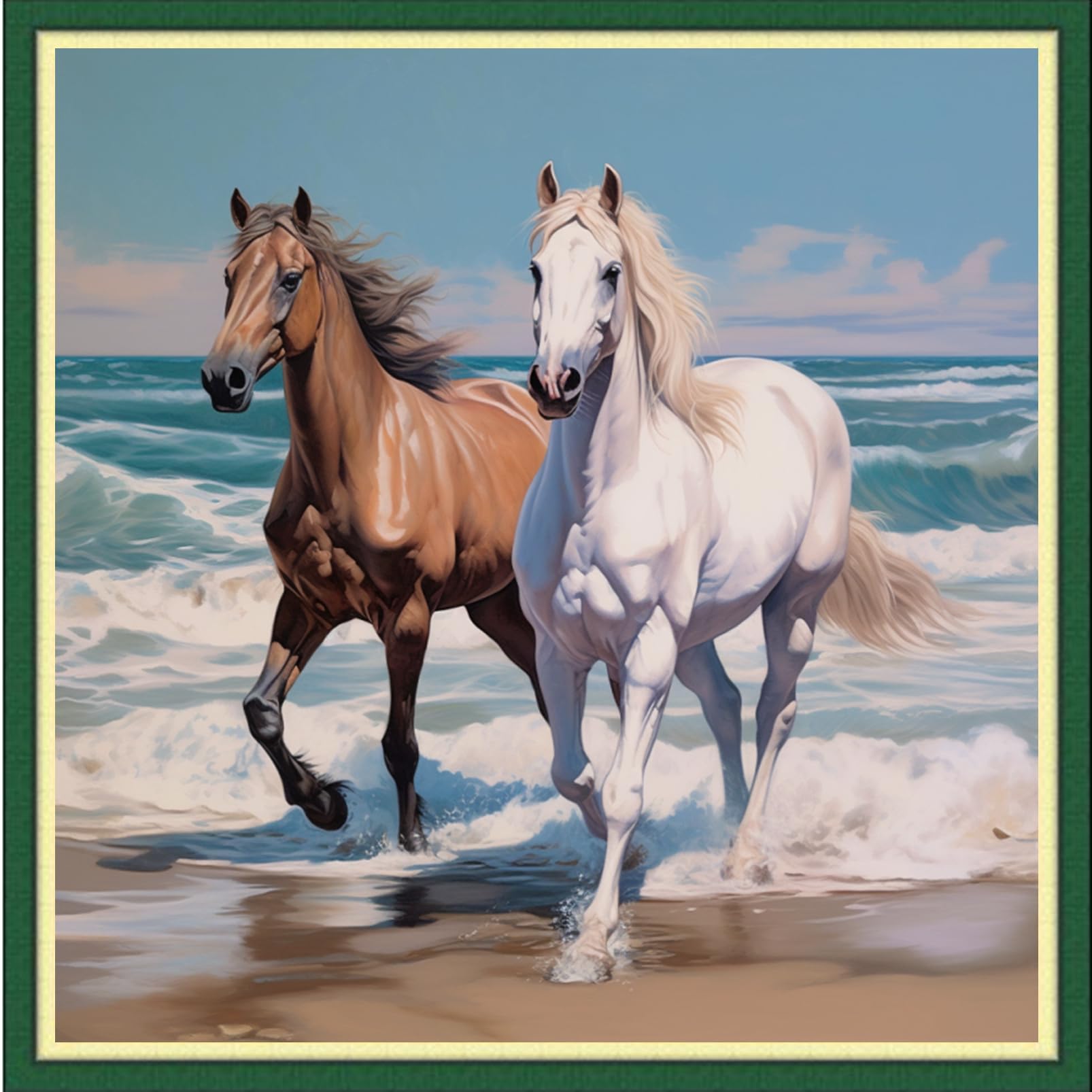 Foxdiviy Stamped Cross Stitch Kits Full Range of Embroidery Needlework Starter Kits for Beginners Adults 11CT Embroidery Patterns Art Crafts DIY Needlepoint Kits-Seaside Steed 18x18 inch