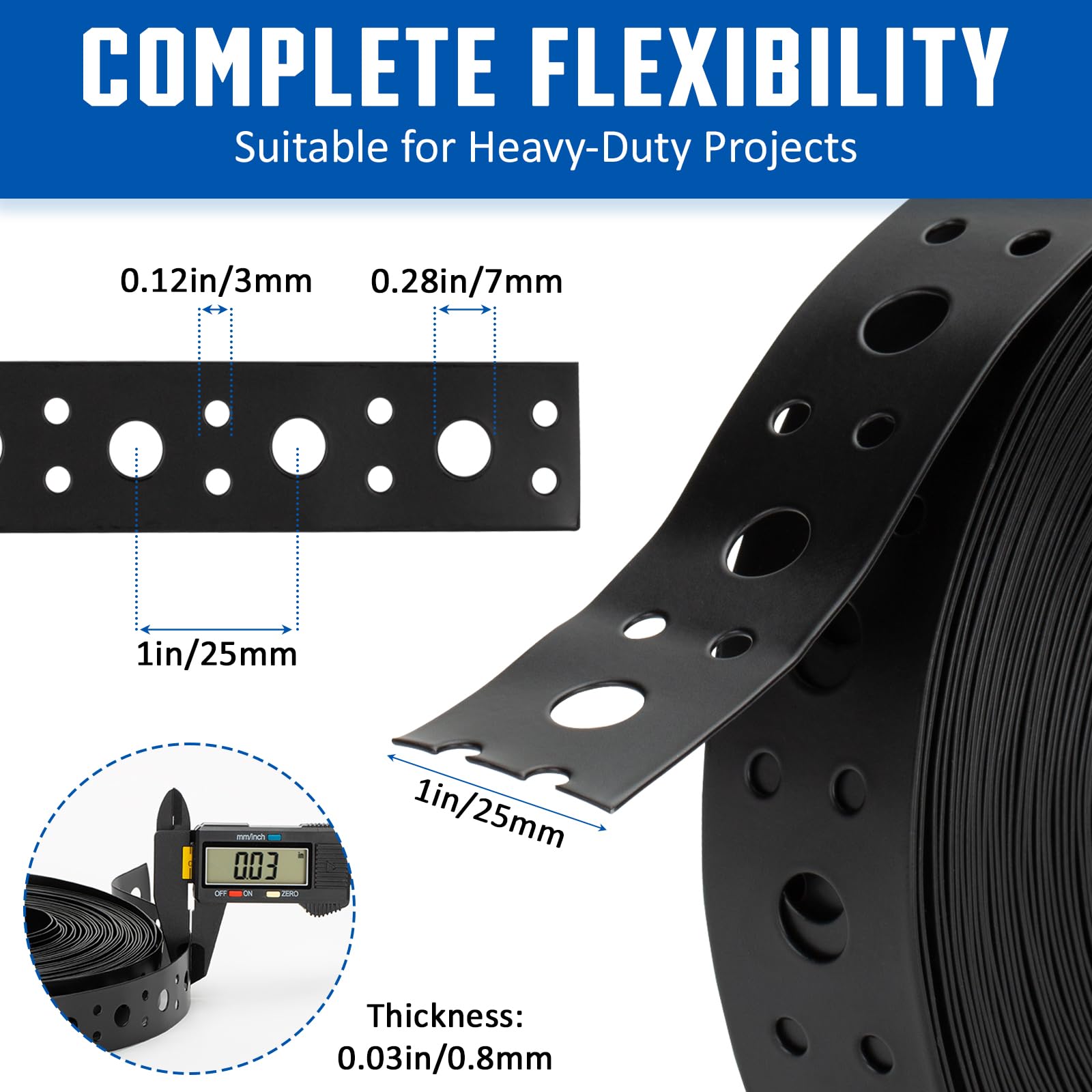 Amazon.com: Black 1 Inch x 33FT Metal Strapping with Holes 0.03