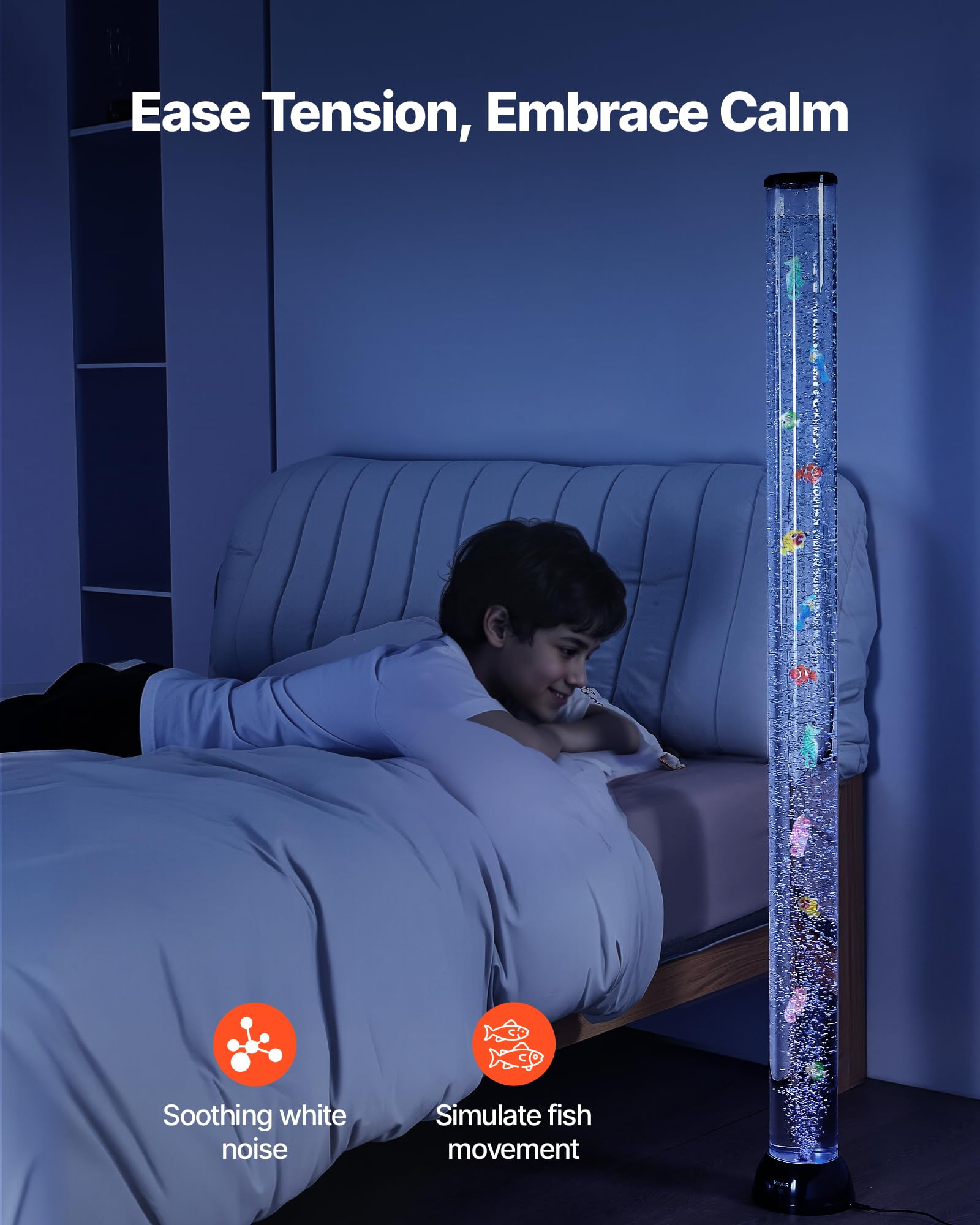VEVOR Lavalampe mit 10 schwimmenden Fischen, 151 cm, Blasenlichtlampe, 16 Farbwechsel-Lichteffekte, Fernbedienung, Stimmungslicht, Aquarium Nachtlicht für Schlafzimmer, Wohnzimmer, Heimdekoration