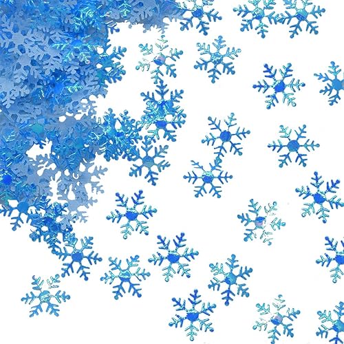 Confeti de copos de nieve para fiesta de invierno del país de las maravillas, color azul con acabado iridiscente, 600 unidades